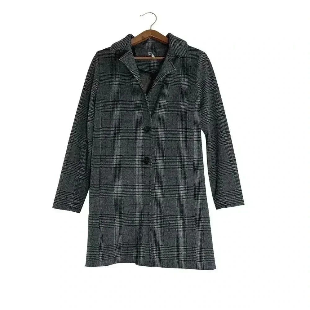 Avec Les Filles Plaid Houndstooth Jacket Black White Quiet Luxury Size L